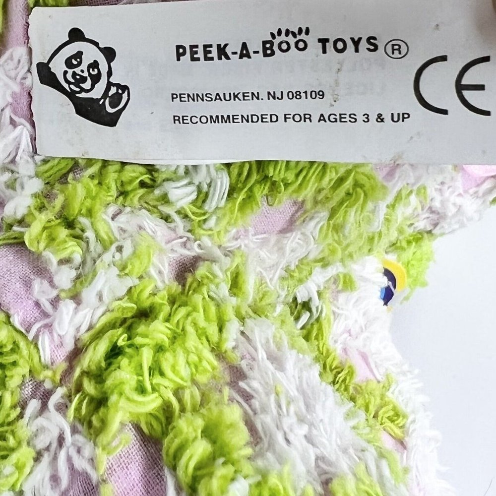 Peek A Boo Plush Pink Teddy Bear With Chenille Green & White Check 10" With Tag - Picture 6 of 8
